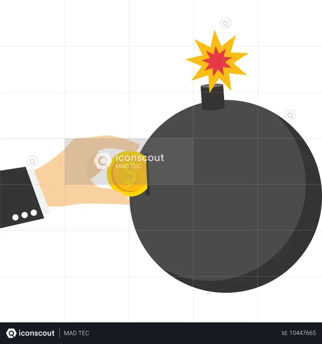 Customer hand put coin on bomb  Illustration