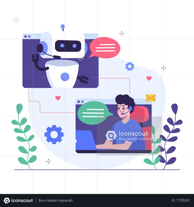 Customer having conversation with chatbot  Illustration