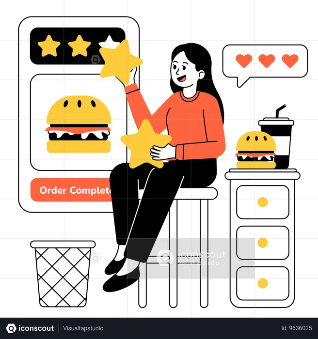 Customer placing food review and rating  Illustration