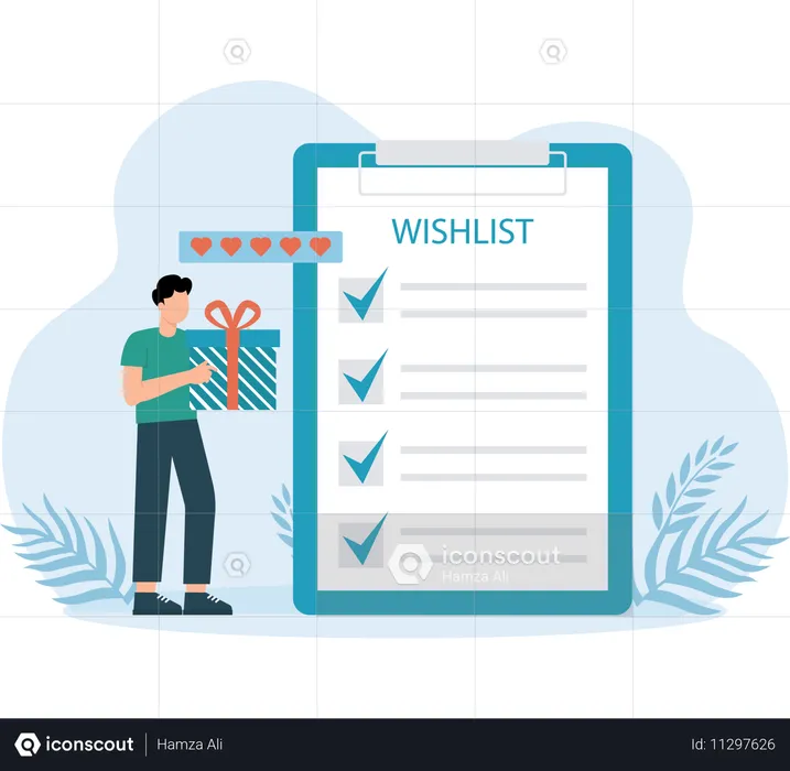 Customer prepares shopping Wishlist  Illustration