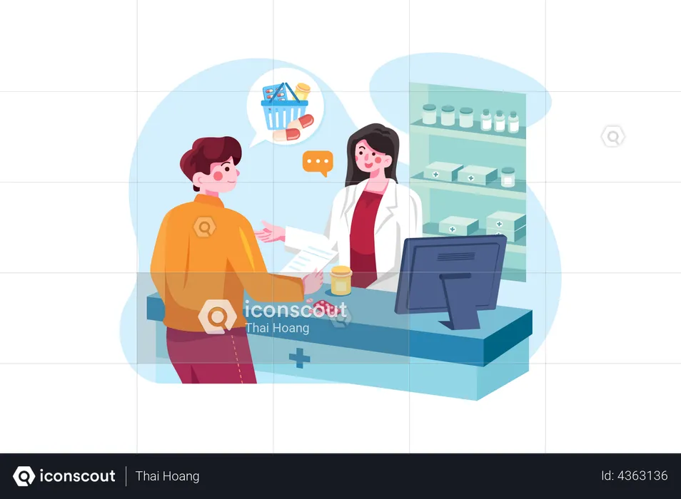 Customer purchasing medicine from the pharmacy  Illustration