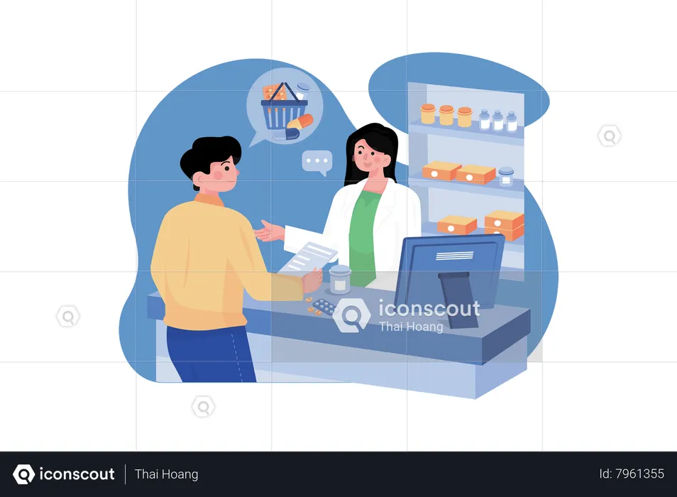 Customer Purchasing Medicine From The Pharmacy  Illustration