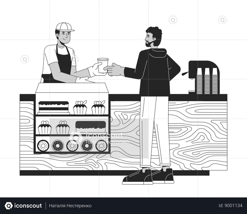 Customer receiving coffee from barista  Illustration