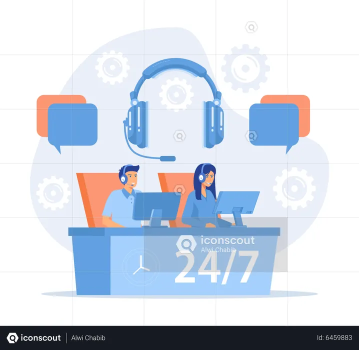 Customer service operators provide24 hours services to clients  Illustration