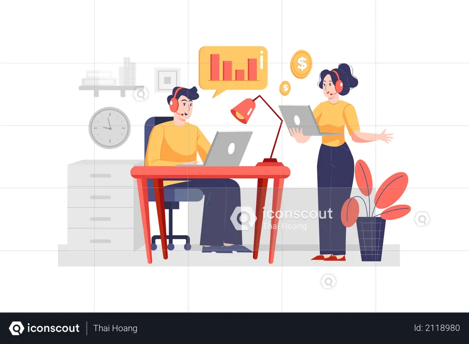 Customer support assistant working in the office  Illustration