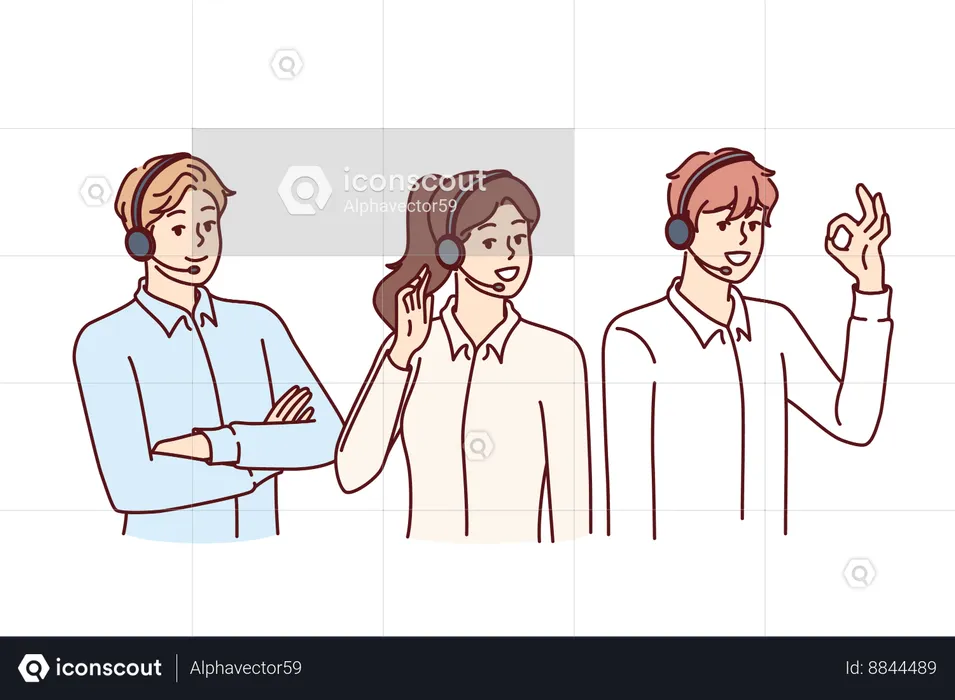 Customer support employees use headset with microphone to make telephone sales  Illustration