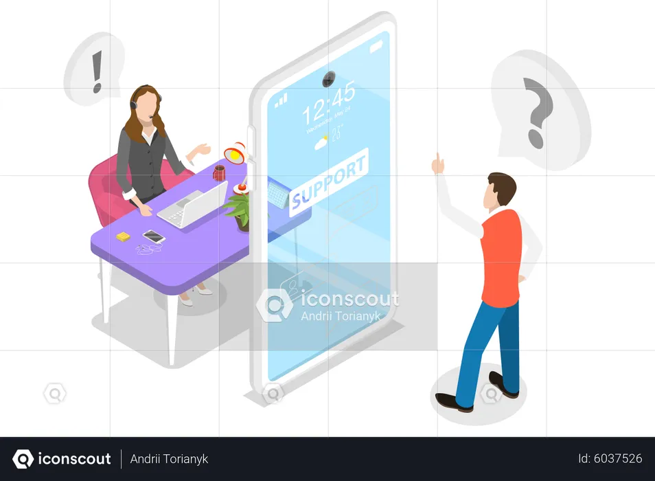 Customer Support Mobile App, Hotline Operator, Client Help and Assistance Service  Illustration