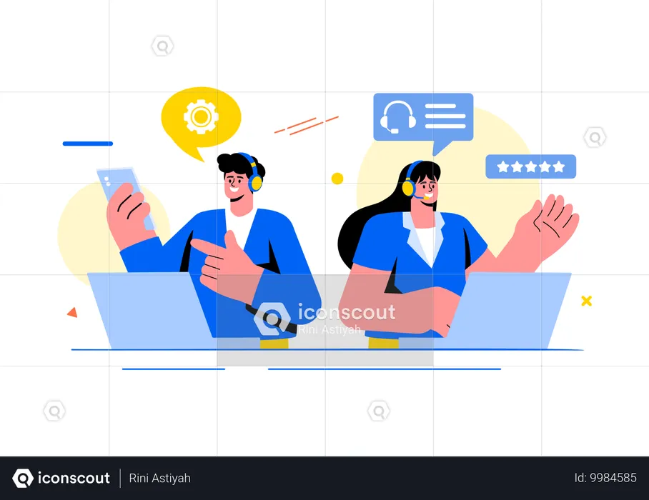 Customer support team working together at call center  Illustration