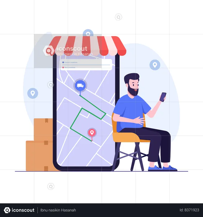 Customer tracking shopping order using mobile phone  Illustration