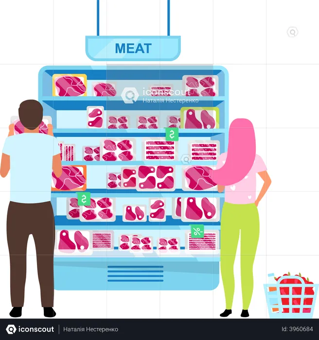 Customers choosing meat in butchery  Illustration