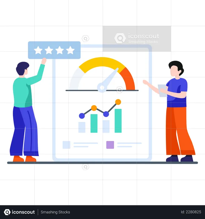 Customers giving ratings and employee doing analysis  Illustration