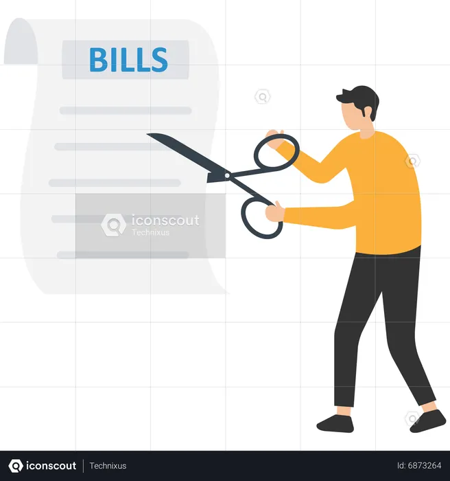 Cut bills to reduce cost  Illustration