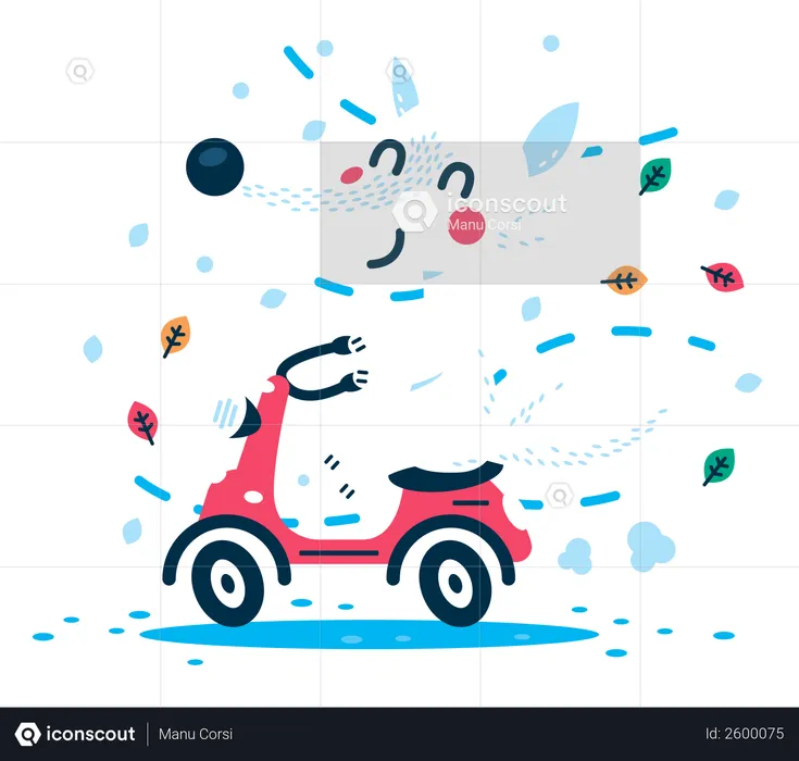 Cute and Funny Fox ride a scooter  Illustration
