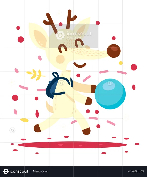 Cute and sweet deer play with a ball in the forest  Illustration