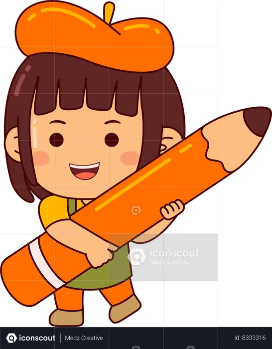 Cute artist girl holding pencil  Illustration