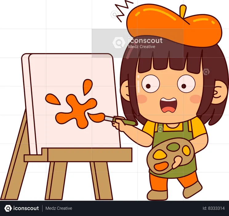 Cute artist girl painting  Illustration
