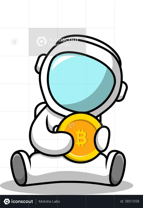 Cute Astronaut Holding Bitcoin  Illustration