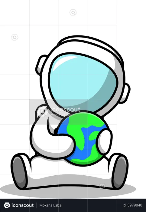 Cute Astronaut Playing Earth  Illustration