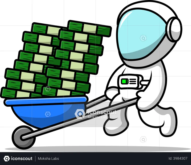 Cute Astronaut Pushing Cart Money  Illustration