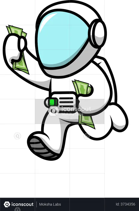 Cute Astronaut Running With Holding Money  Illustration