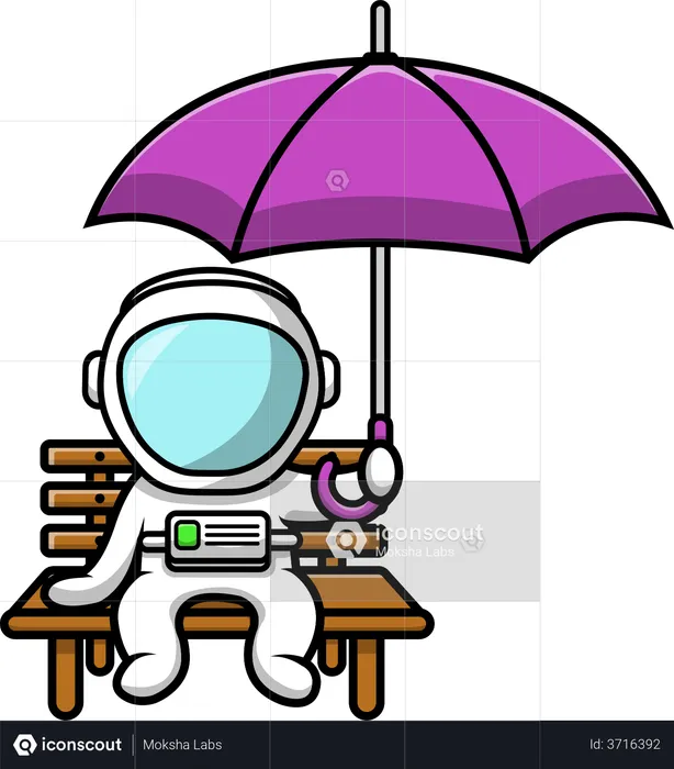 Cute Astronaut Sitting on bench Holding Umbrella  Illustration