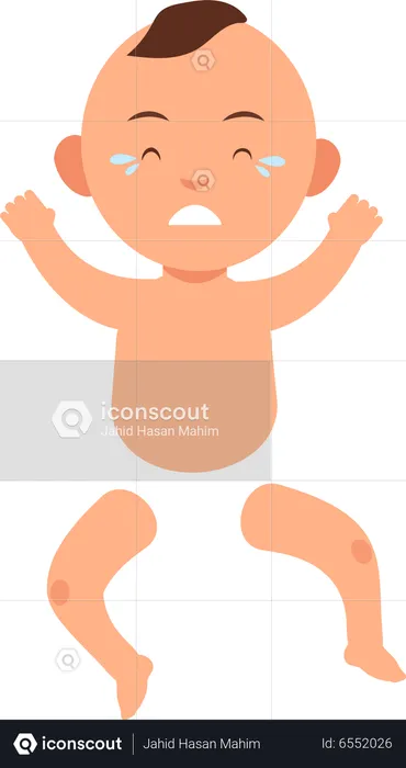 Cute baby boy in diaper crying  Illustration