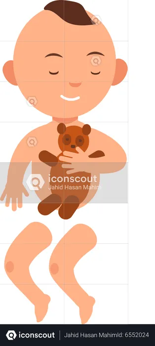 Cute baby boy in diaper holding toy  Illustration