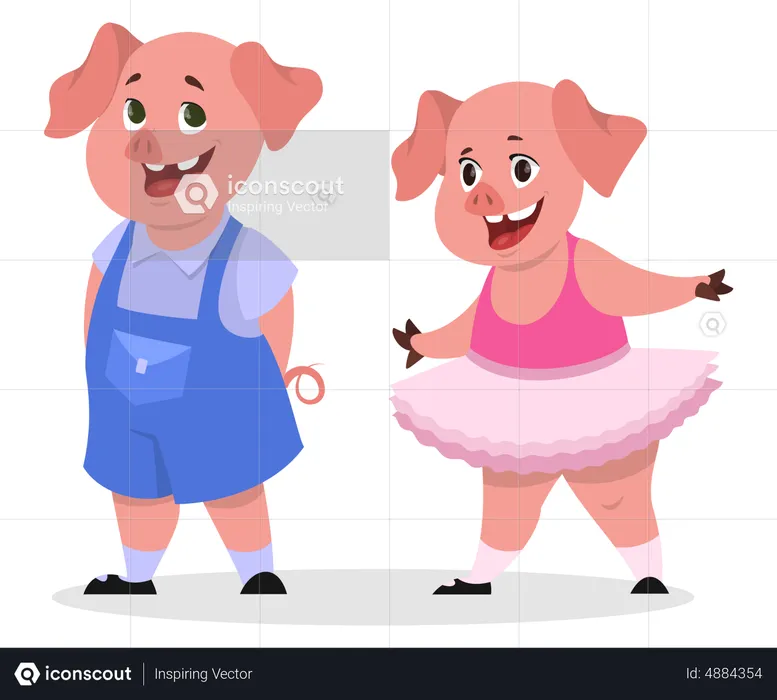 Cute baby pig in human clothes  Illustration