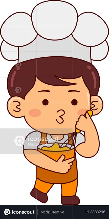 Cute baker boy making food  Illustration