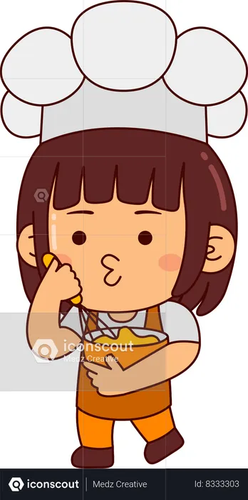 Cute baker girl making food  Illustration