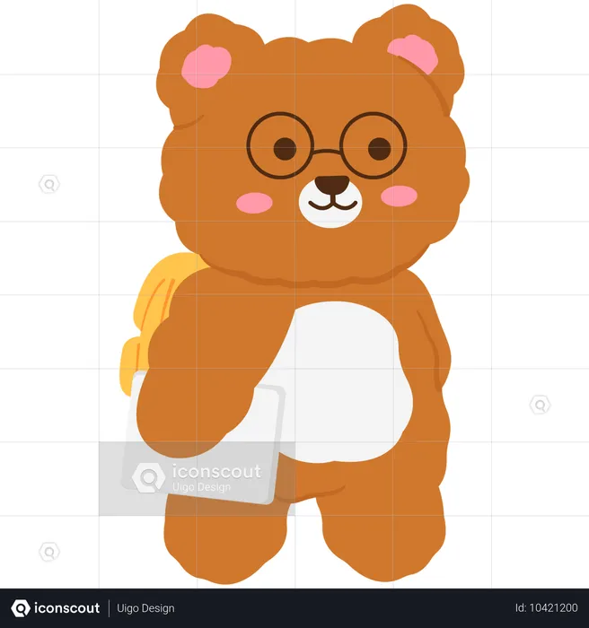 Cute bear carrying school laptop  Illustration