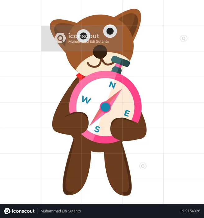 Cute Bear Holding Compass Navigation  Illustration