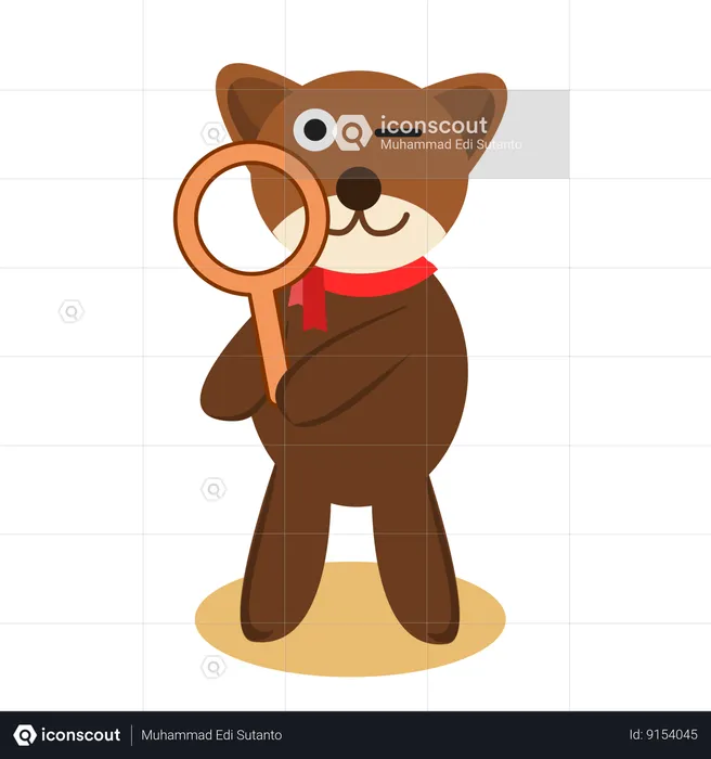 Cute Bear Holding Zoom Magnifier  Illustration