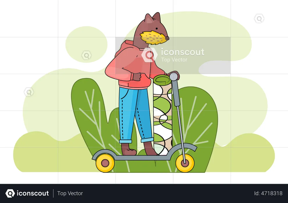 Cute beaver with rug is riding scooter  Illustration