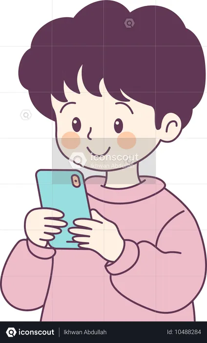 Cute Boy Character chatting on mobile  Illustration