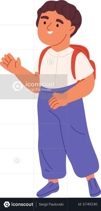 Cute boy go to school in morning waving hands to parents  Illustration