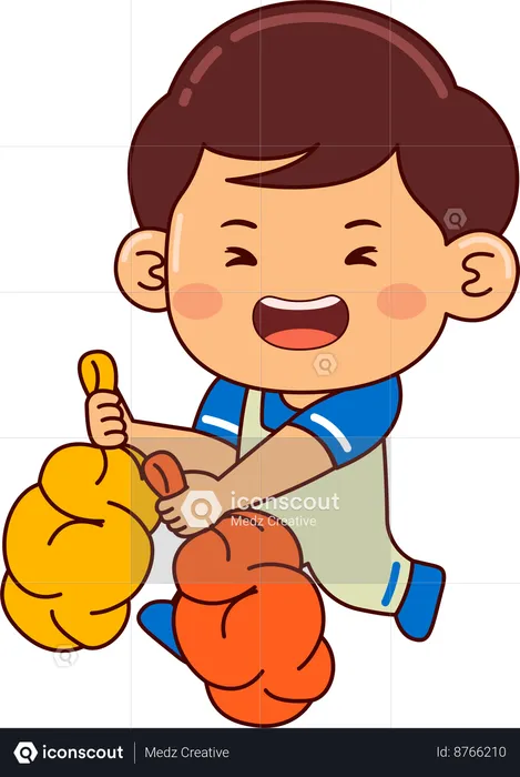 Cute boy holding garbage bag  Illustration