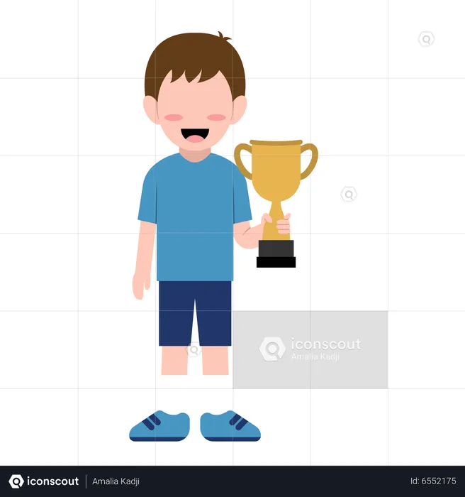 Cute Boy Holding Trophy  Illustration