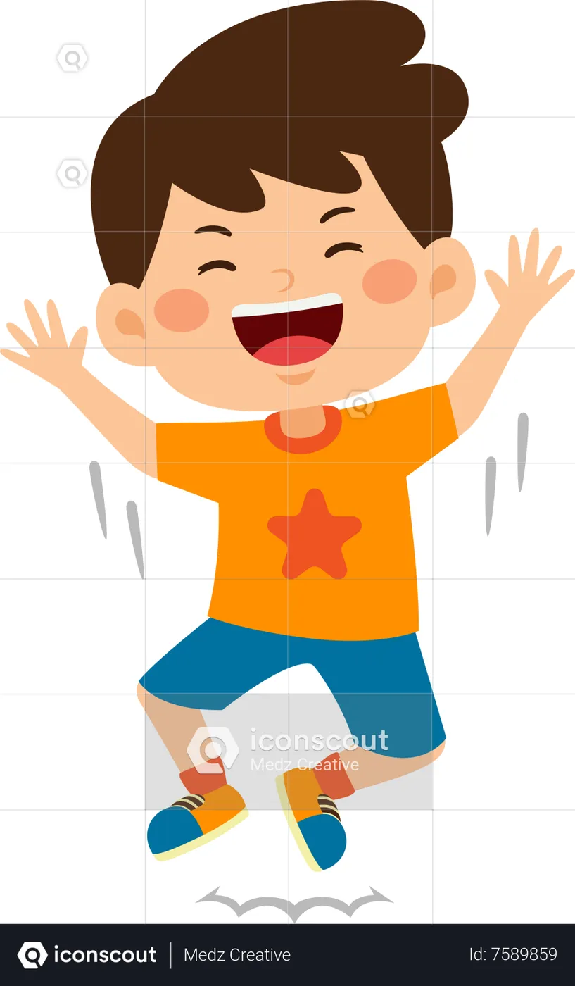 Best Cute Boy jumping and laughing Illustration download in PNG ...