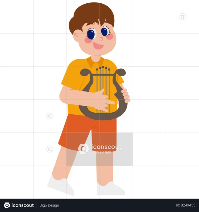 Cute boy playing harp  Illustration