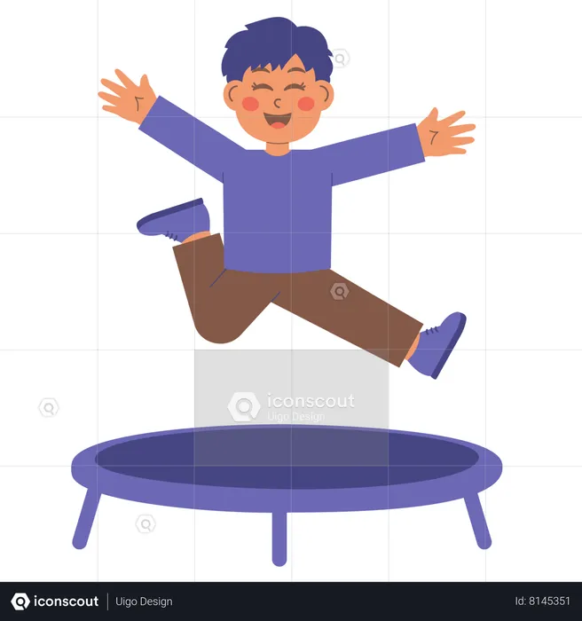 Cute Boy playing on trampoline  Illustration