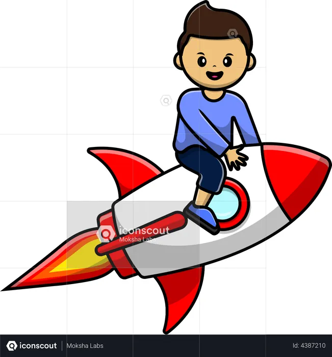 Cute boy riding rocket  Illustration