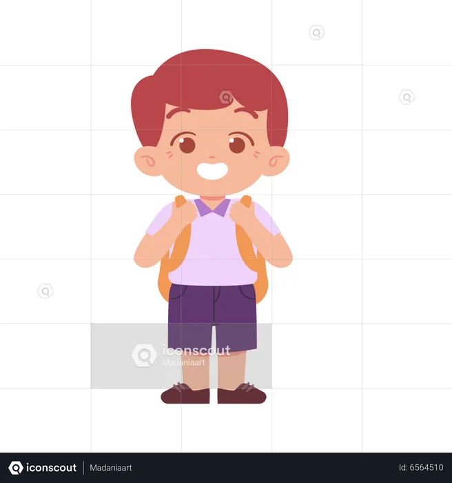 Cute Boy Standing And Carrying Schoolbag  Illustration