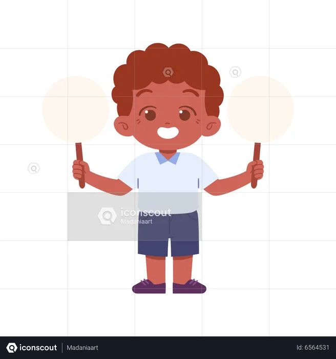 Cute Boy Student Board In Two Hands  Illustration