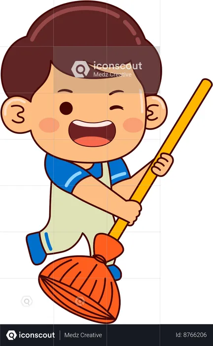 Cute boy with broom stick  Illustration