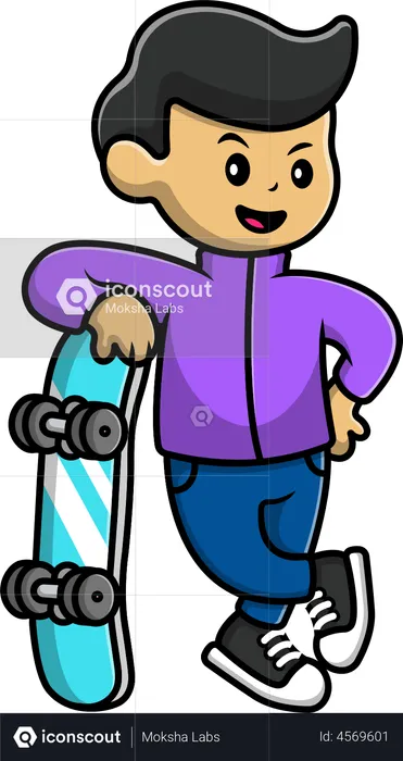 Cute Boy With Skateboard  Illustration