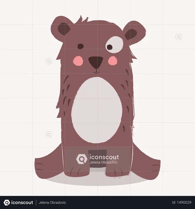 Cute brown bear sitting on the ground on beige background  Illustration