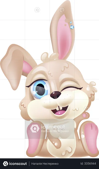 Cute brown bunny winking  Illustration