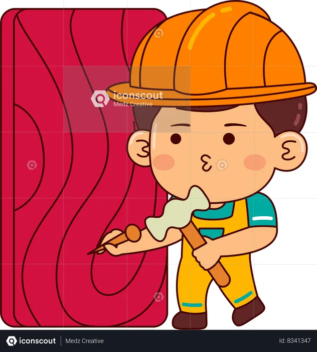 Cute builder boy with hammer  Illustration