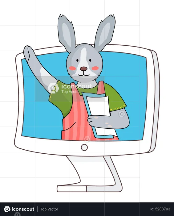 Cute bunny attended online class  Illustration